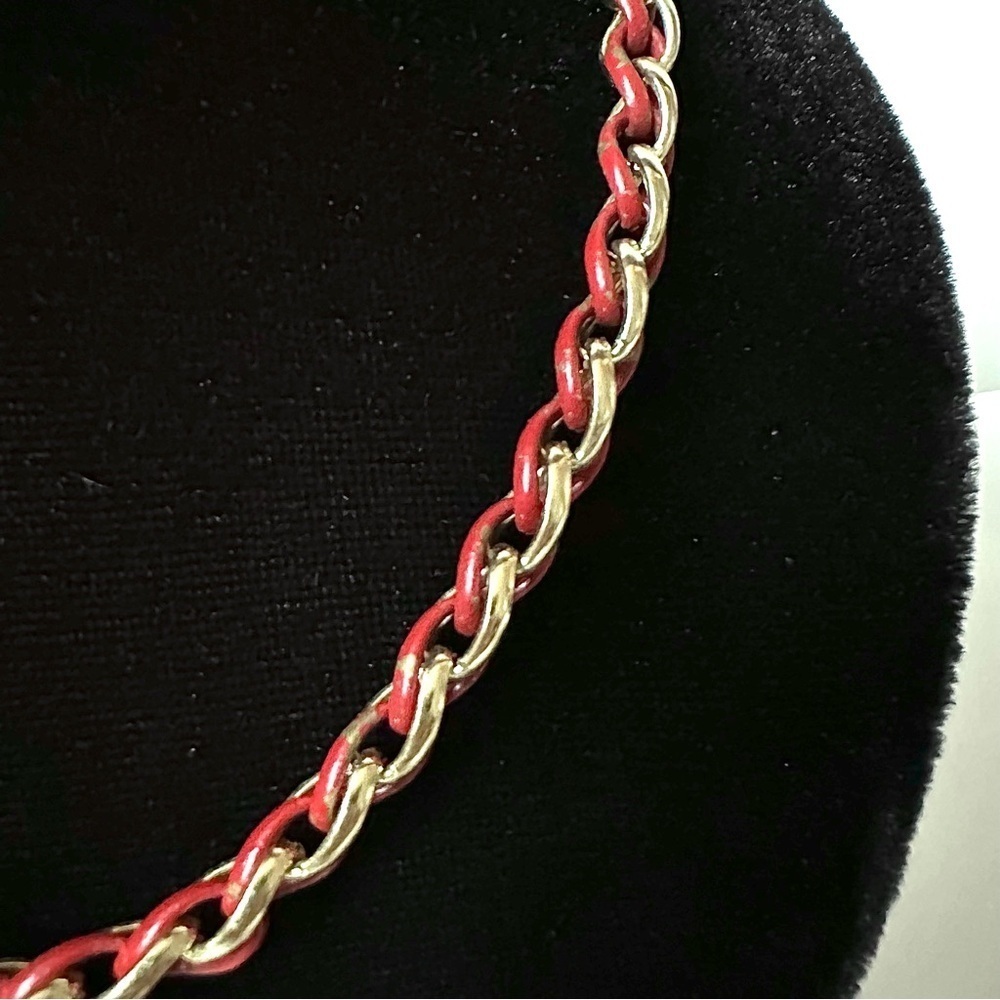 Vintage 80's Trifari Red Enamel Gold Plated Woven Layering Necklace - 24 inches - Picture 3 of 7
